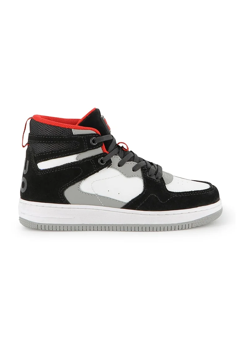 Pantofi sport mid-high cu garnituri de piele, Alb/Negru/Gri cenusiu