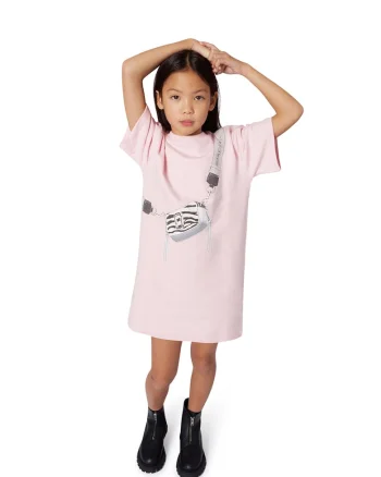 Rochie cu maneci scurte si decolteu la baza gatului, Roz pastel