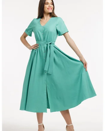 Rochie-camasa cu cordon in talie, Verde menta