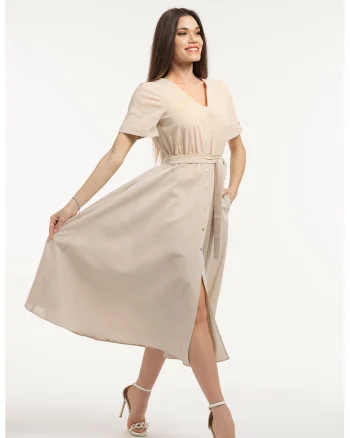 Rochie-camasa cu cordon in talie, Bej