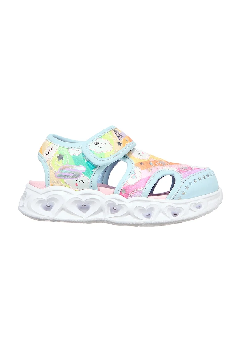 Sandale cu velcro si model colorblock Hearts Lights, Galben pai/Albastru azur/Roz