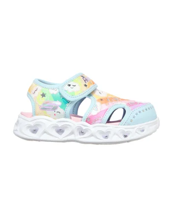 Sandale cu velcro si model colorblock Hearts Lights, Galben pai/Albastru azur/Roz