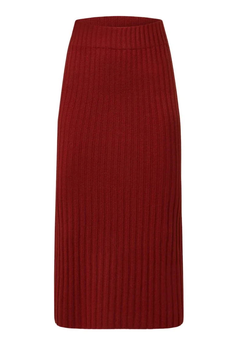 Fusta midi Delicatelove, rosu, 100% casmir, pentru femei, set elegant,