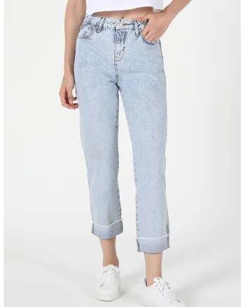 Blugi crop cu croiala dreapta, Albastru deschis