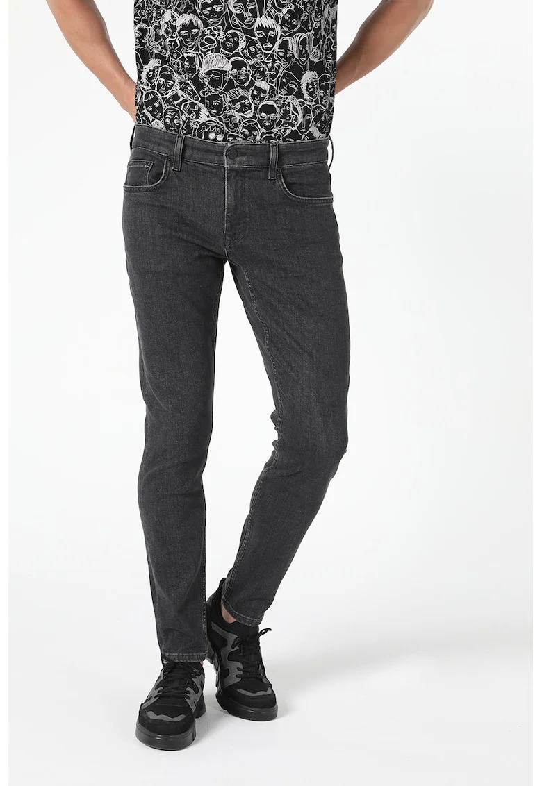 Blugi slim fit cu talie medie, Gri antracit