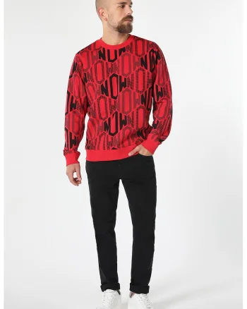 Bluza sport cu imprimeu text, Rosu/Negru