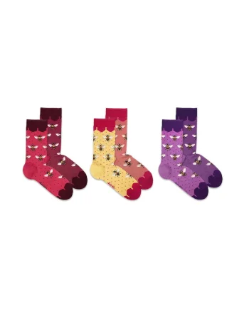 Sosete bambus BOX 3 FINE BAMBOO Bees - Purple Yellow Coral