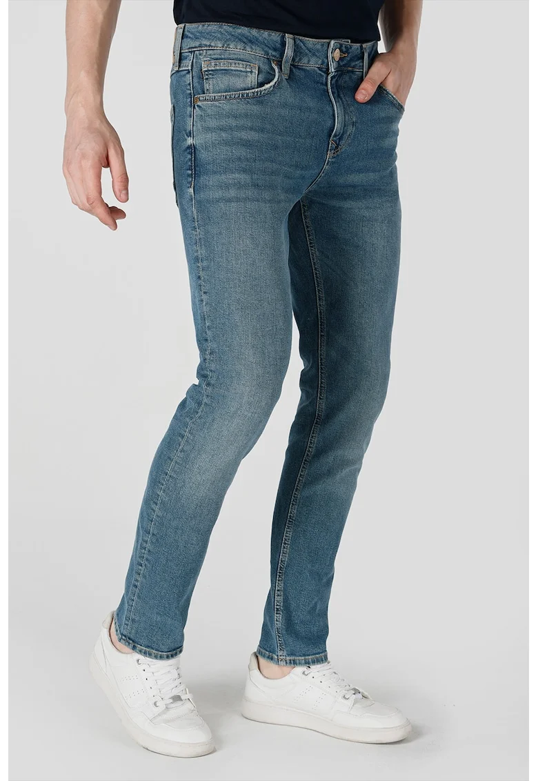 Blugi slim fit cu talie medie, Albastru inchis
