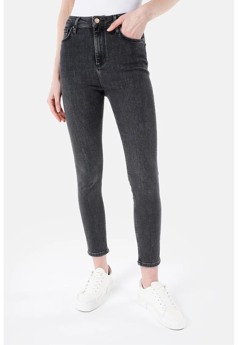 Blugi skinny cu talie inalta, Gri antracit