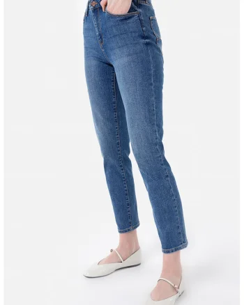 Blugi slim fit cu aspect decolorat Carla, Albastru inchis