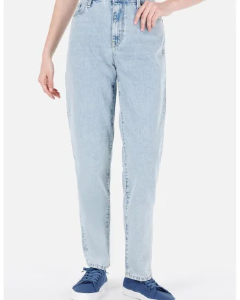 Blugi boyfriend fit cu talie inalta, Albastru pastel