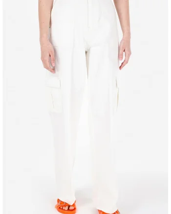 Pantaloni cargo cu croiala ampla si talie inalta, Alb murdar