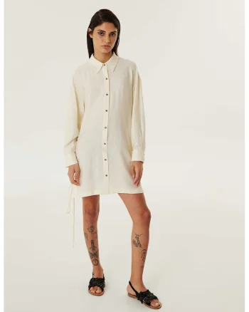 Rochie-camasa cu snururi laterale, Galben pal