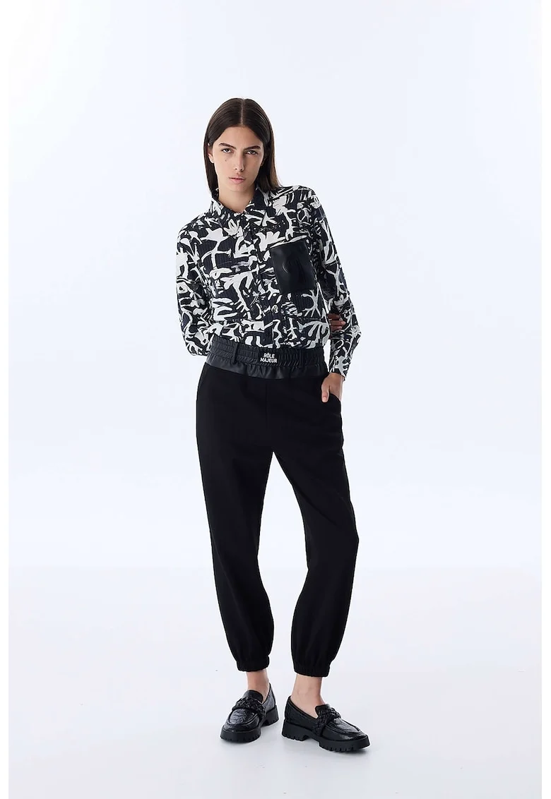 Pantaloni crop relaxed fit cu talie elastica, Negru