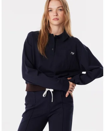 Bluza polo cu terminatie ajustabila, Bleumarin