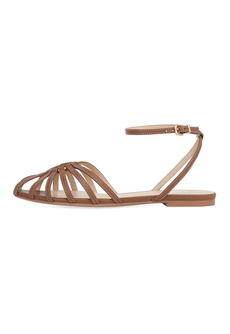 Sandale de piele cu barete multiple, Caramel
