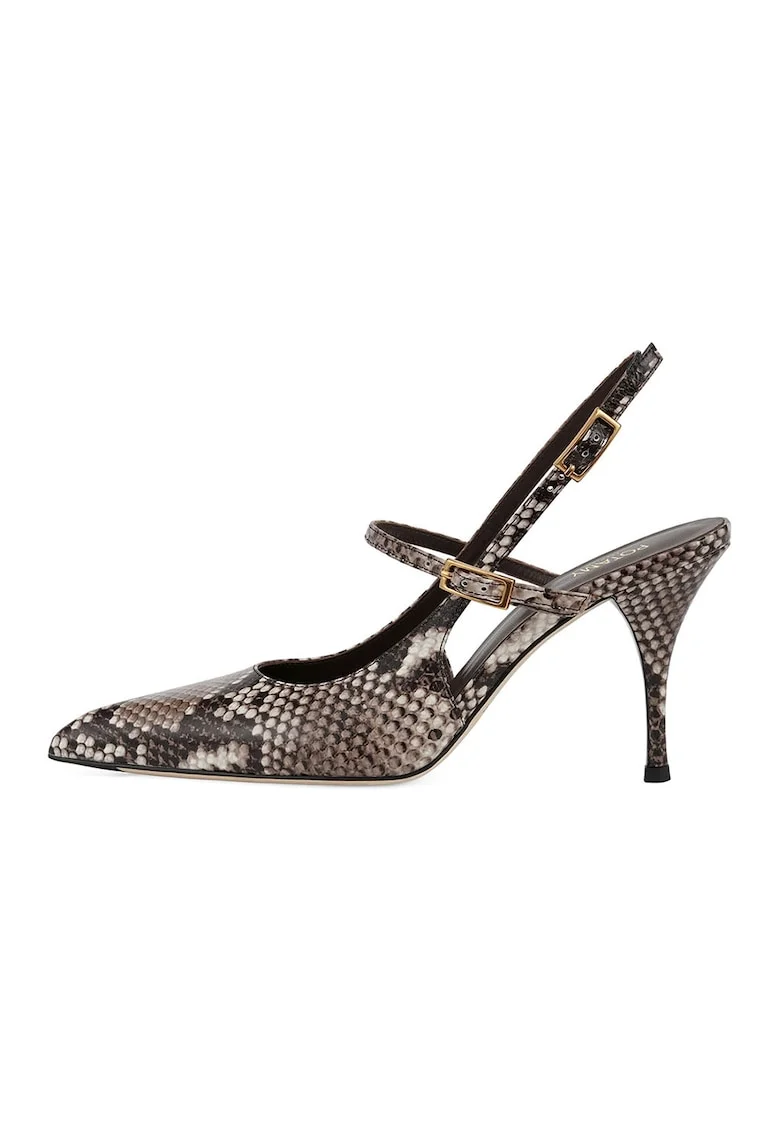 Pantofi slingback din piele cu inchidere cu bareta dubla, Maro inchis/Bej