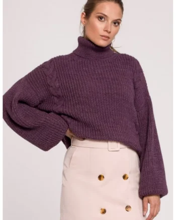 Pulover scurt cu guler inalt,  Violet