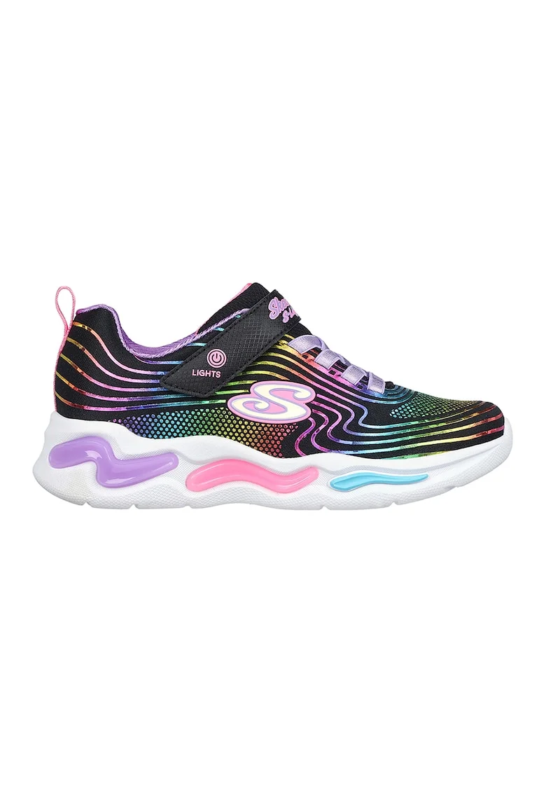 Pantofi sport cu imprimeu si lumini Led Wavy Beams, Negru/Violet/Roz
