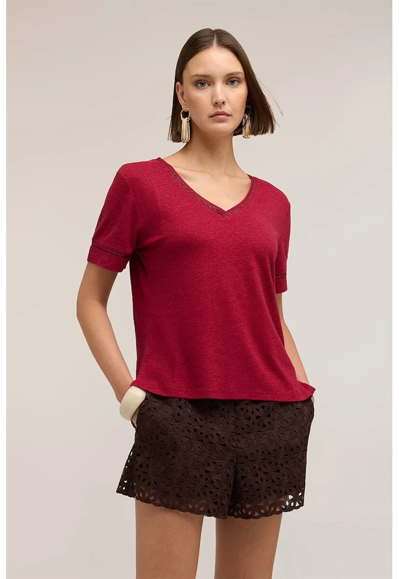 Tricou din amestec de in cu detalii stralucitoare