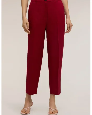 Pantaloni conici din amestec de lyocell si in, Rosu inchis