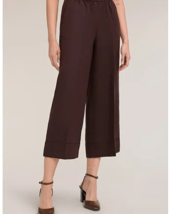 Pantaloni culotte din amestec de in si lyocell, Maro inchis