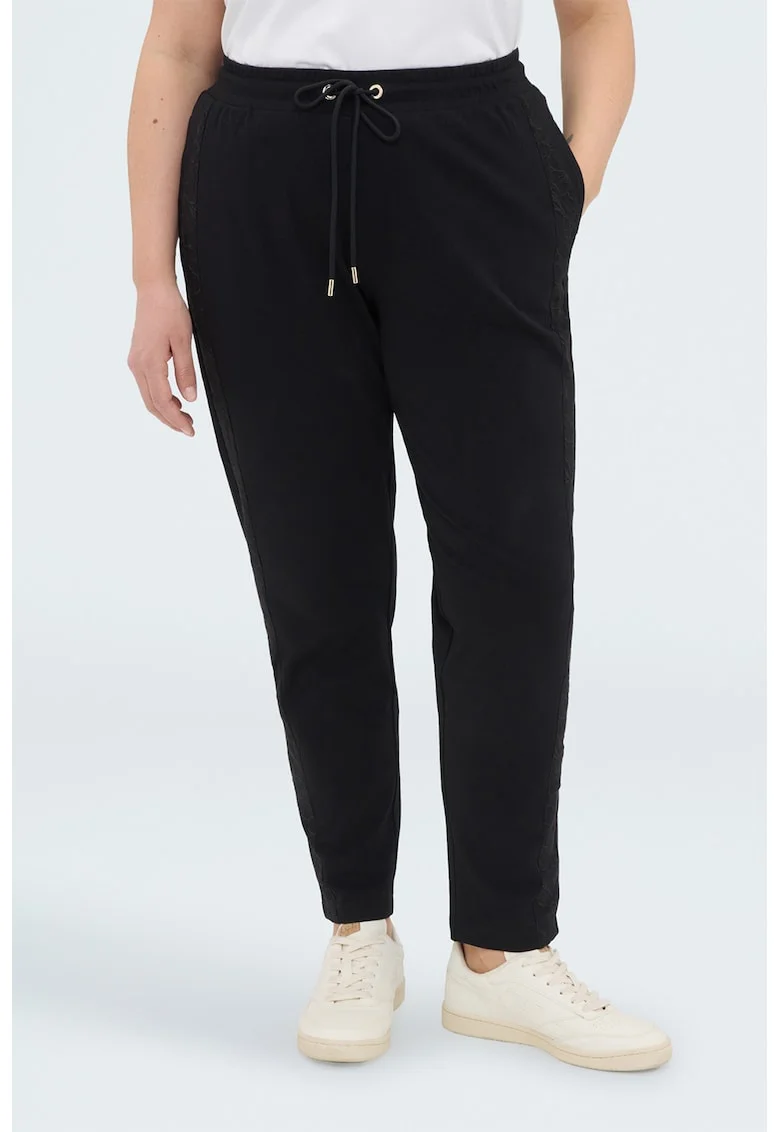 Pantaloni de trening din amestec de bumbac cu talie inalta, Negru