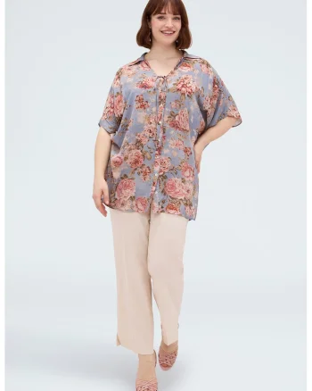 Bluza cu model floral, Gri/Roz