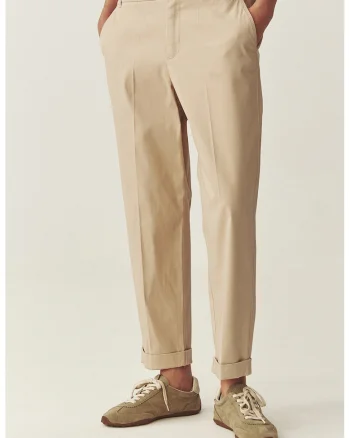 Pantaloni chino cu terminatie rulata, Bej