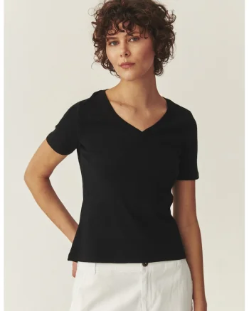 Tricou din bumbac cu decolteu in V, Negru