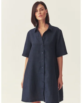 Rochie-camasa din in, Bleumarin