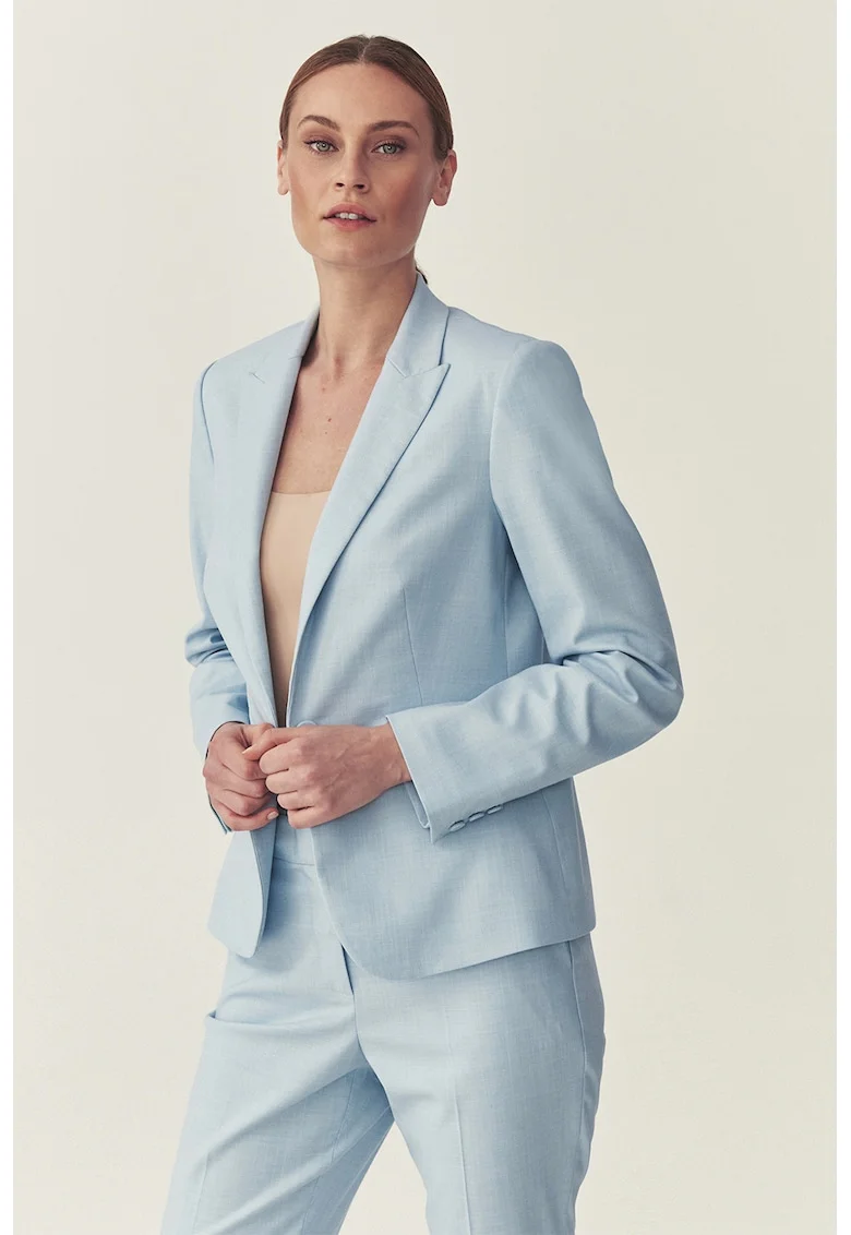 Sacou cu model uni si guler cu revere, Albastru deschis