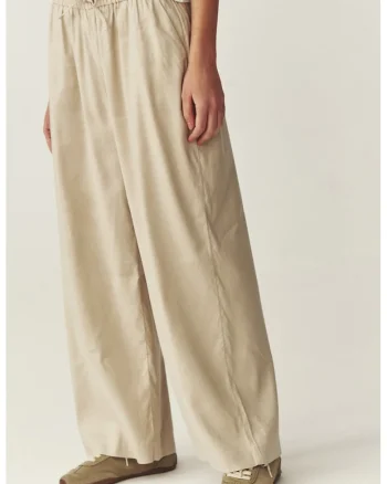 Pantaloni din amestec de in cu croiala ampla, Bej