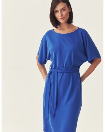 Rochie midi cu decolteu rotund, Albastru royal