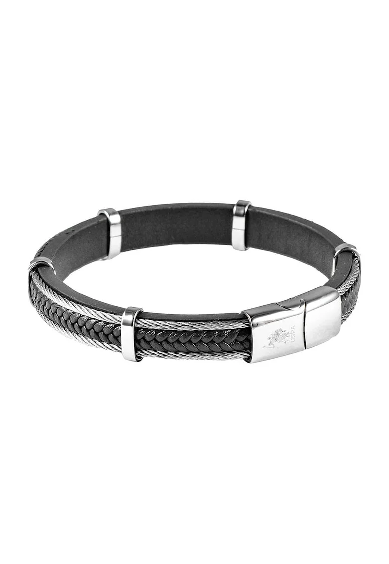 Bratara din piele cu din Argintiudwqf, Negru carbon/Argintiu