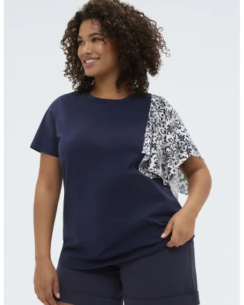 Tricou cu detaliu esarfa, Bleumarin