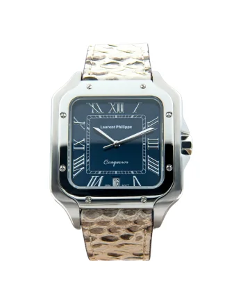 Ceas bărbătesc  Conqueror, cadran albastru safir, curea Serpent Ivory, mecanism quartz, inox