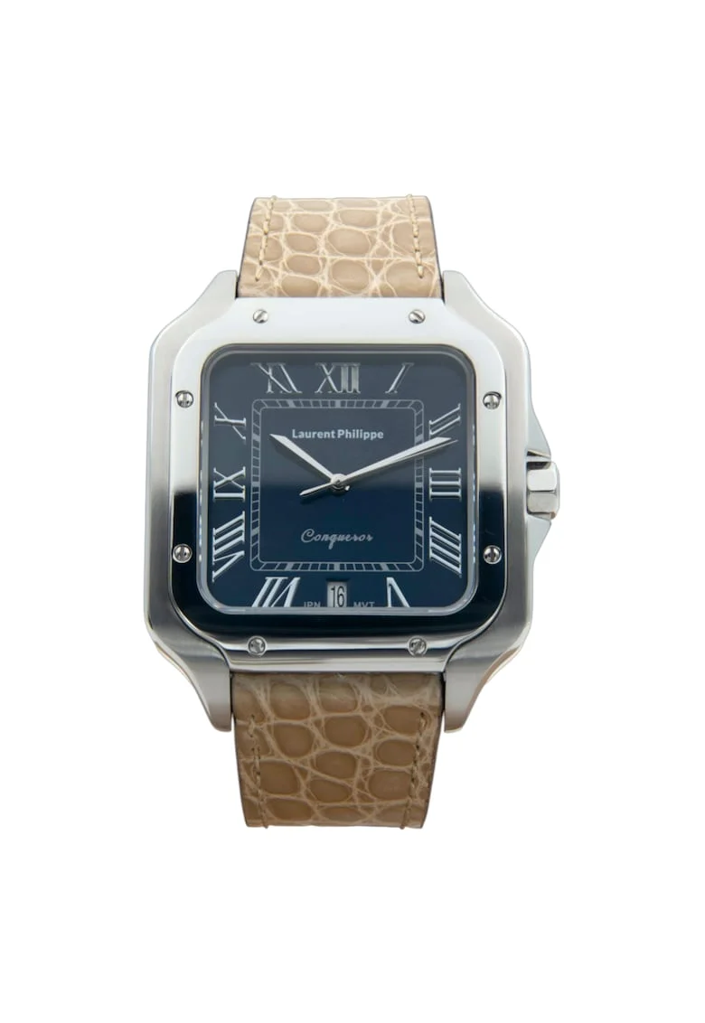 Ceas bărbătesc  Conqueror, cadran albastru safir, curea pielă de crocodil Desert Pearl, mecanism quartz, inox