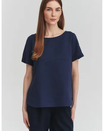 Tricou de in cu buzunar pe piept, Albastru oceanic