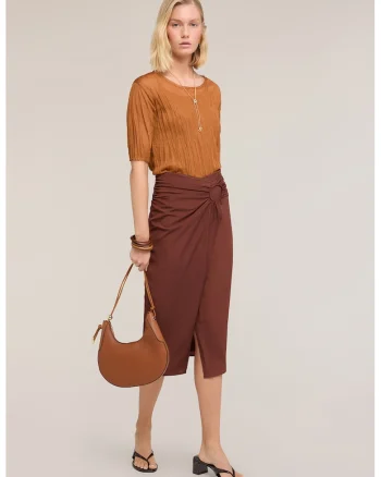 Fusta midi cu slit pe partea din fata, Maro cognac