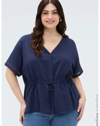 Bluza cu decolteu in V si talie ajustabila, Bleumarin