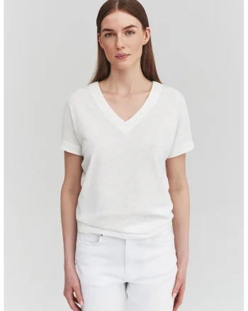 Tricou uni cu decolteu in V, Alb