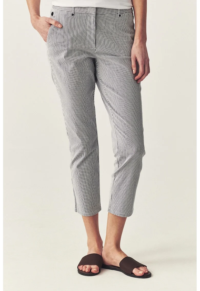 Pantaloni chino crop cu model in dungi, Alb/Bleumarin