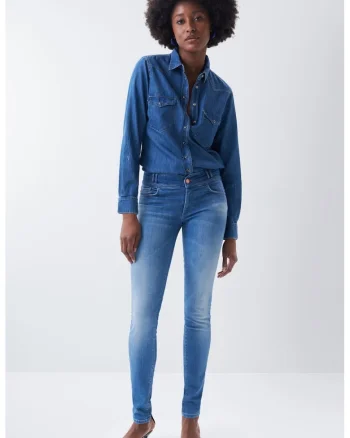 Blugi lungi skinny fit cu aspect decolorat