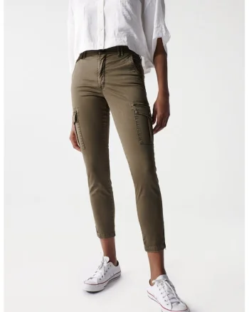 Blugi skinny cargo cu talie inalta