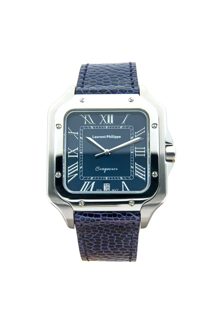 Ceas Conqueror Burmese Blue Mystic Pearl cu finisaj Argintiu, Otel Inoxidabil