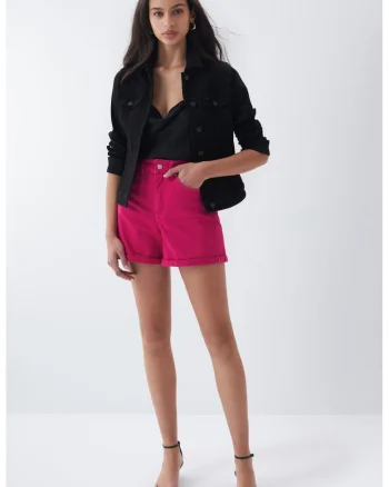 Pantaloni scurti cu talie inalta din amestec de bumbac,