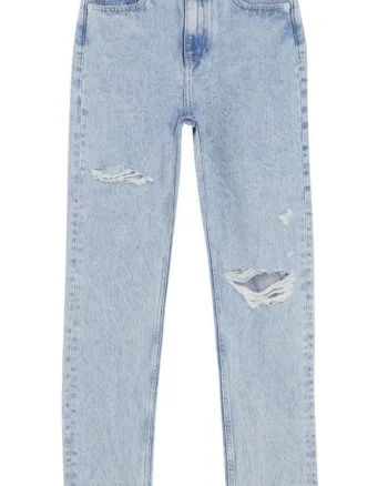 Blugi dama  model Autentic Slim Straight, bumbac 100%, albastru deschis