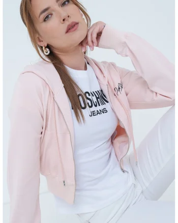 Hanorac crop cu fermoar, Roz pal