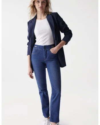 Blugi slim fit cu talie inalta